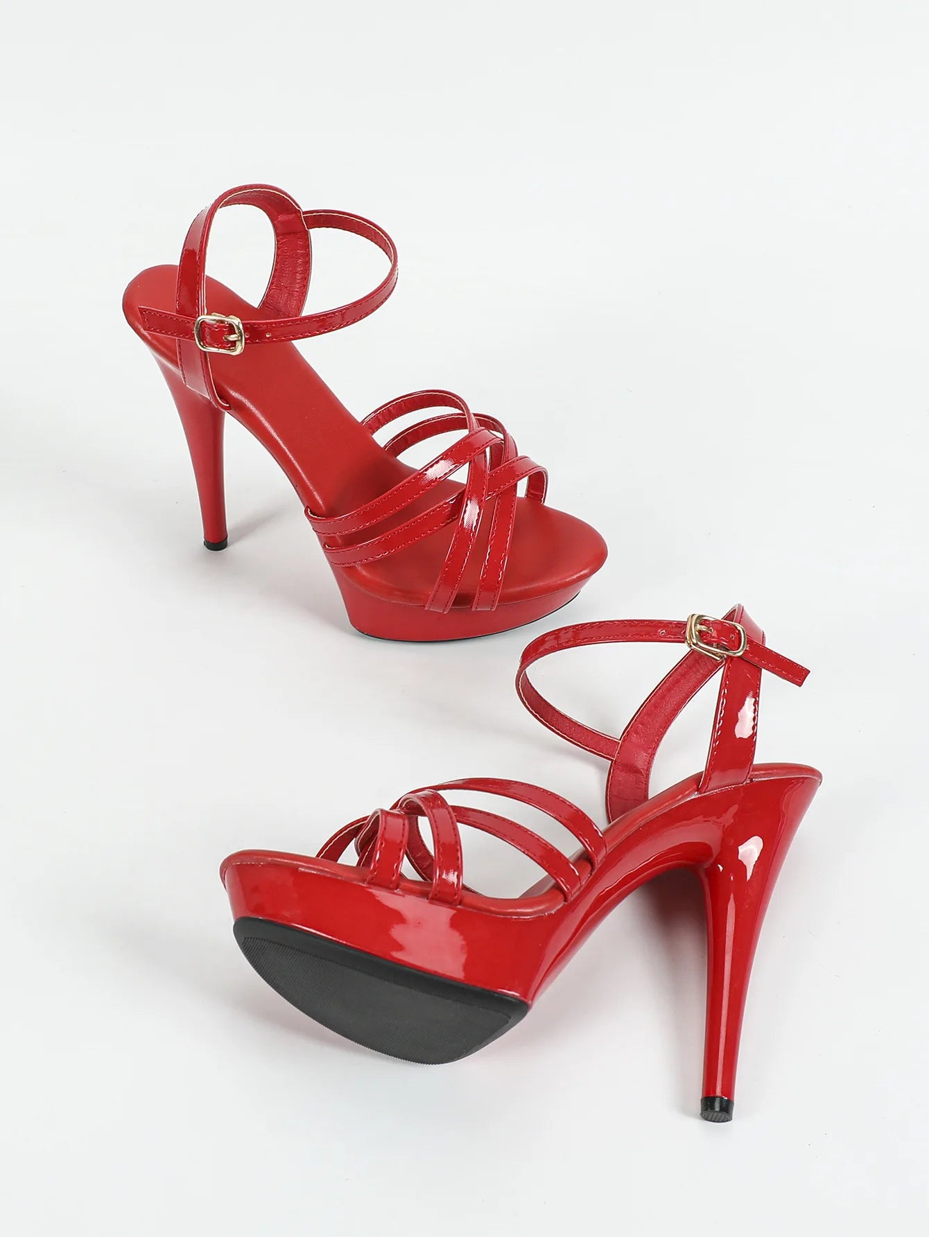 Zapatos de tacón alto para mujer, talla 43, con tiras finas, estilo pasarela, de 13 cm, con plataforma sólida, para fiesta y discoteca, color negro