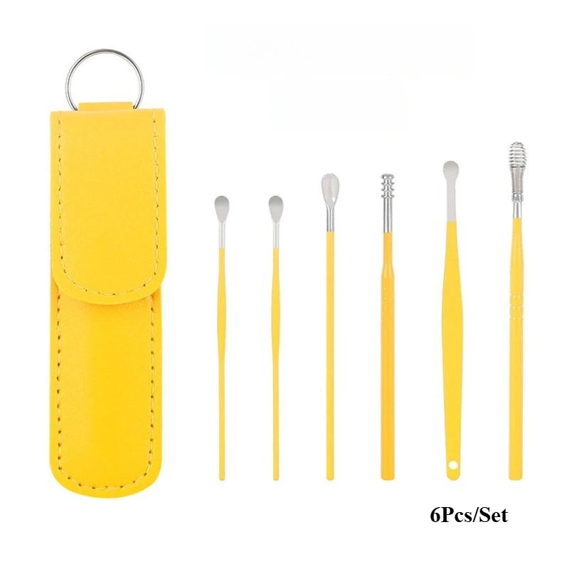 Kit de limpieza de oídos de 6 piezas, removedor de cerumen, cureta, cuchara, herramienta de extracción para bebés y adultos.