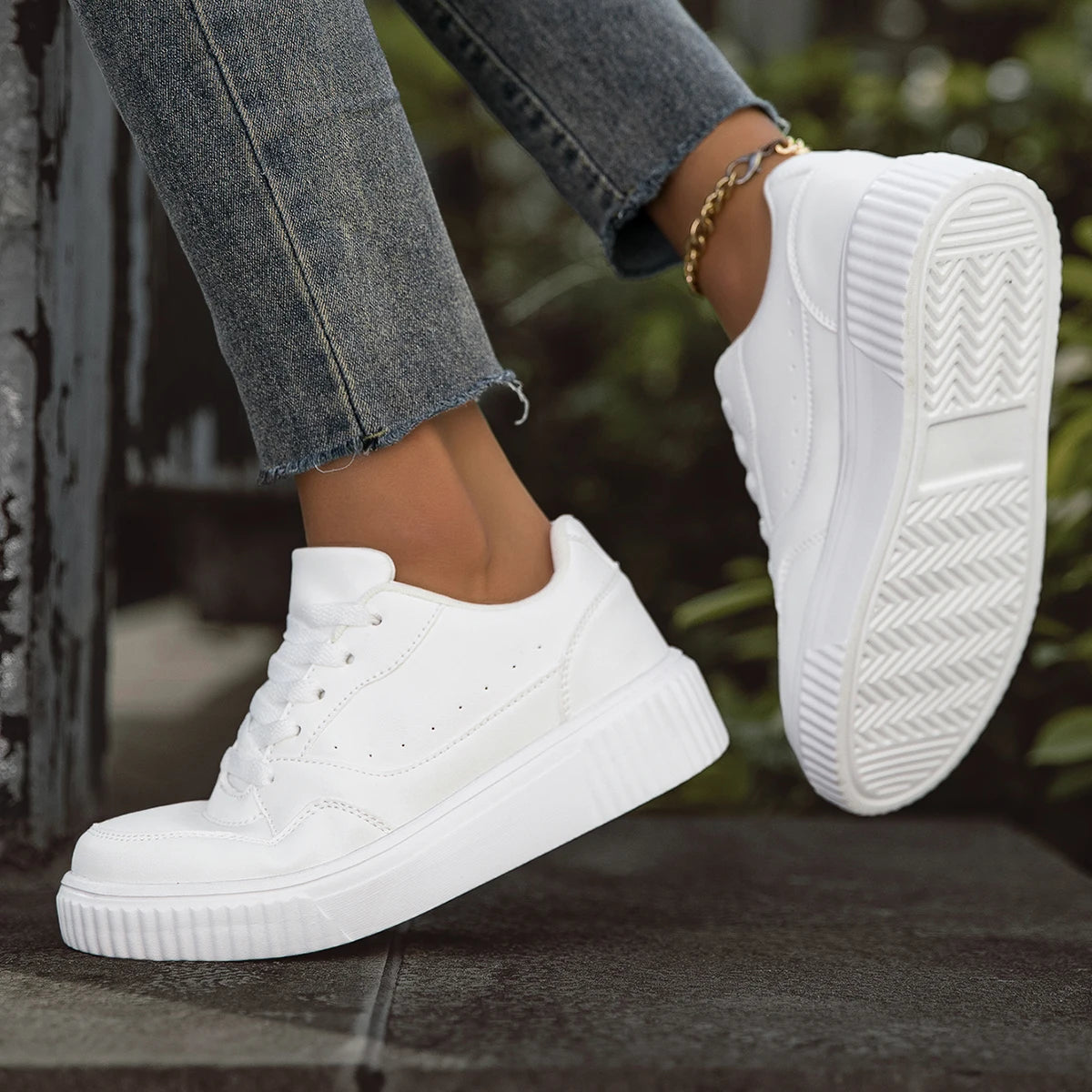 Zapatos de mujer ligeros y transpirables, planos blancos, para fiesta, informales, deportivos, para correr, a la moda, para oficina, con cordones.