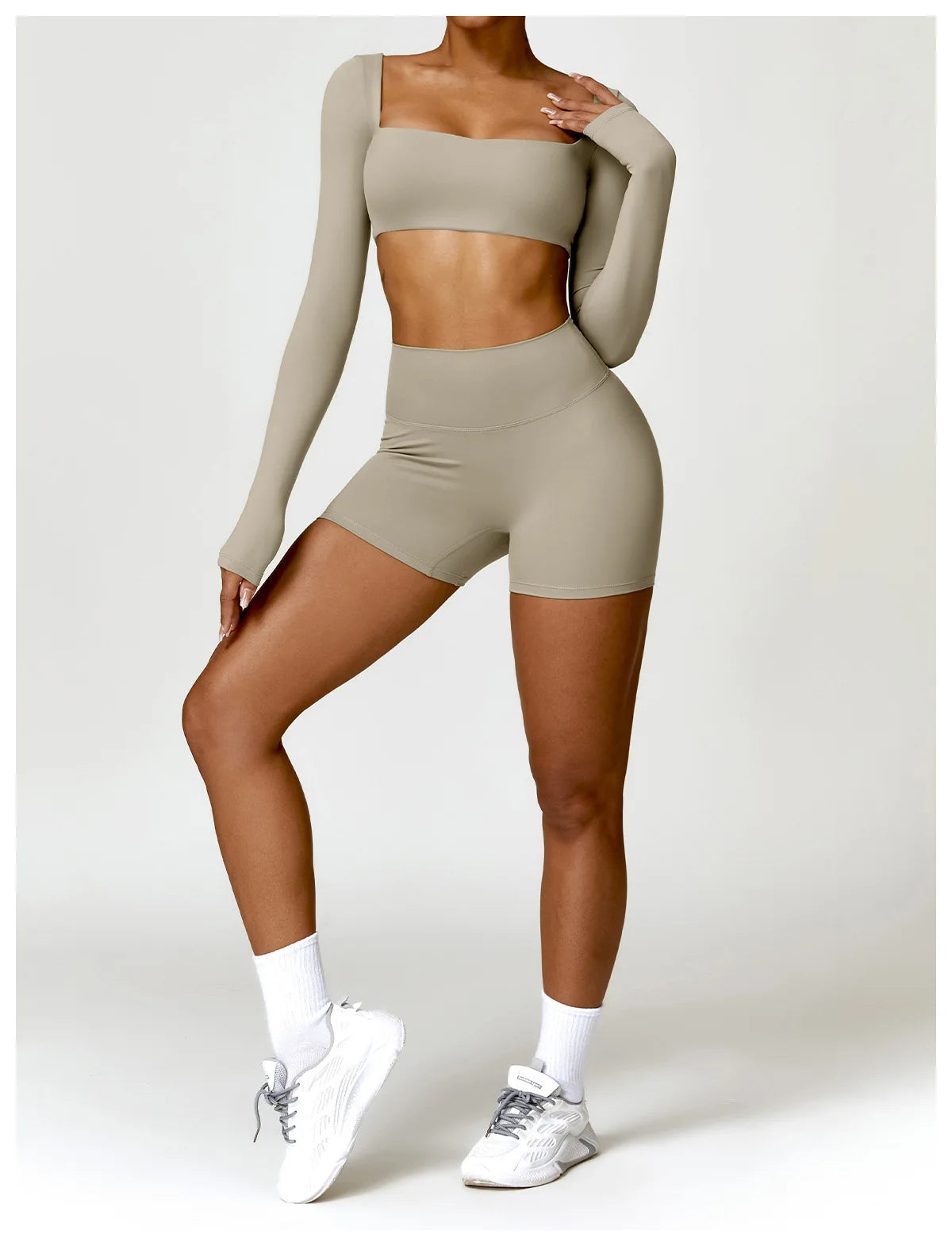 Conjunto de chándal de yoga para mujer, 2 piezas, ropa deportiva para entrenamiento, ropa deportiva, leggings de gimnasio, sujetador de fitness, top corto, trajes deportivos de manga larga