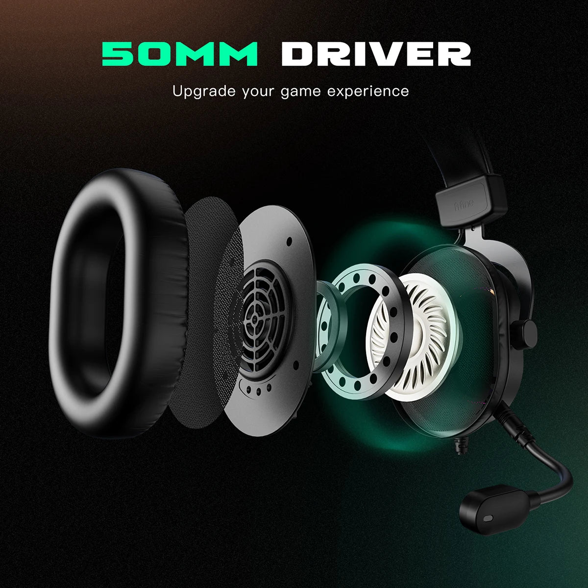 Auriculares para juegos Fifine Dynamic RGB con micrófono, supraaurales, sonido envolvente 7.1 para PC, PS4 y PS5, 3 opciones de ecualización, para juegos, películas y música.