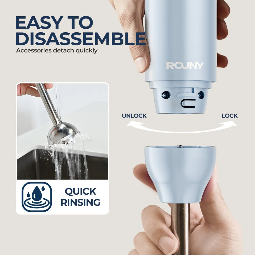 Batidora de mano de inmersión con cuchillas de acero inoxidable para mezclar alimentos en la cocina, azul claro, clásica básica