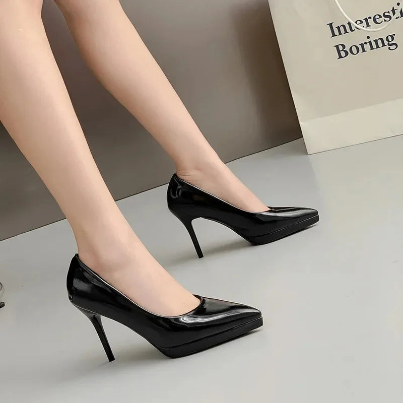 Tacones altos impermeables para mujer, sexys, color nude, plataforma fina de 12 cm, elegantes, versátiles, de punta puntiaguda, para mujer, boca baja S