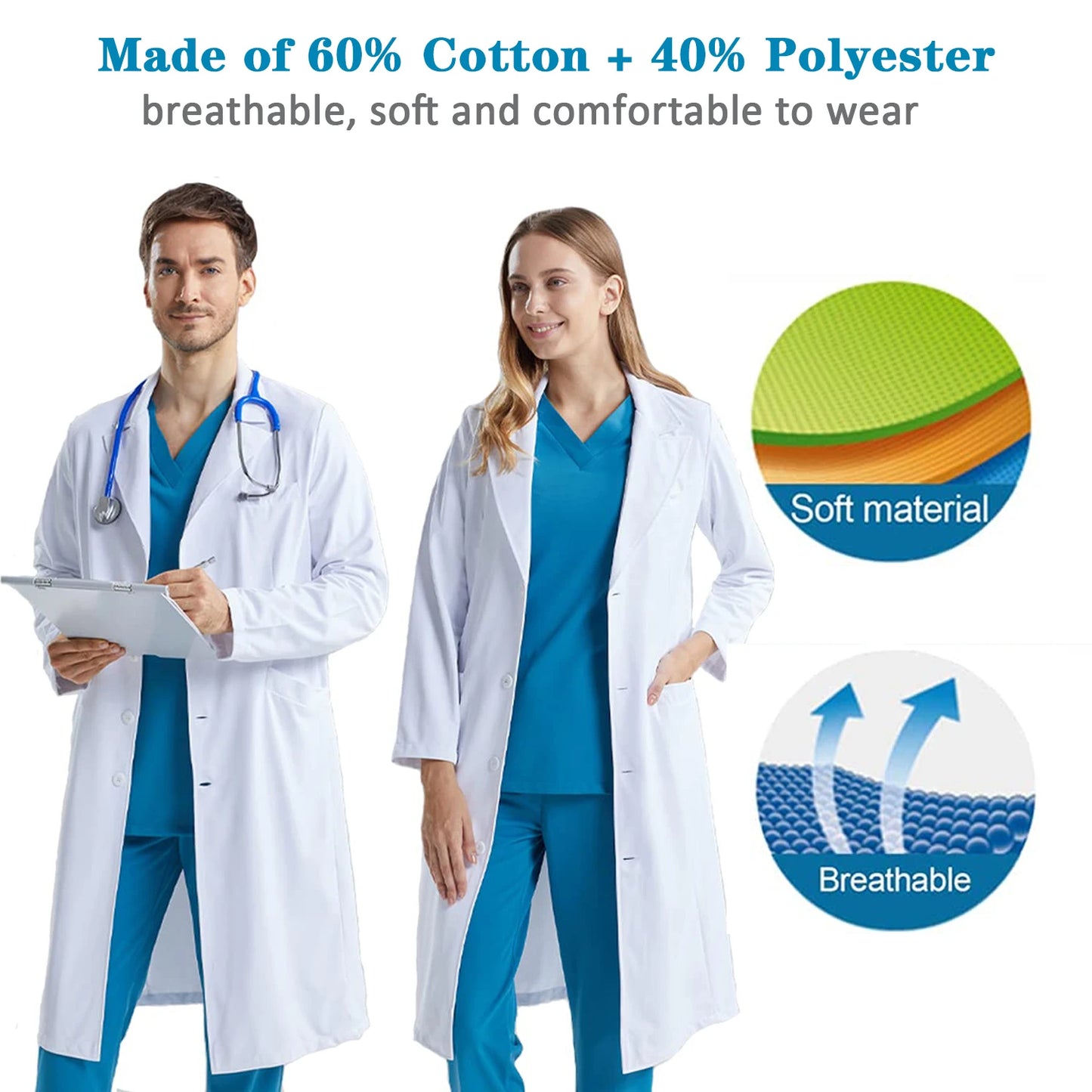Bata médica blanca de algodón para mujer y hombre, bata de laboratorio para científicos, bata de médico, bata de laboratorio para hospital, estudiantes, escuela, cosplay, bata de comida