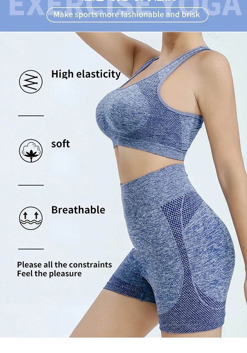 Conjunto de yoga, pantalones cortos de gimnasio, sujetadores deportivos para mujer, tops de entrenamiento para mujer, ropa de yoga, leggings de fitness, conjunto de gimnasio, conjuntos de yoga sin costuras