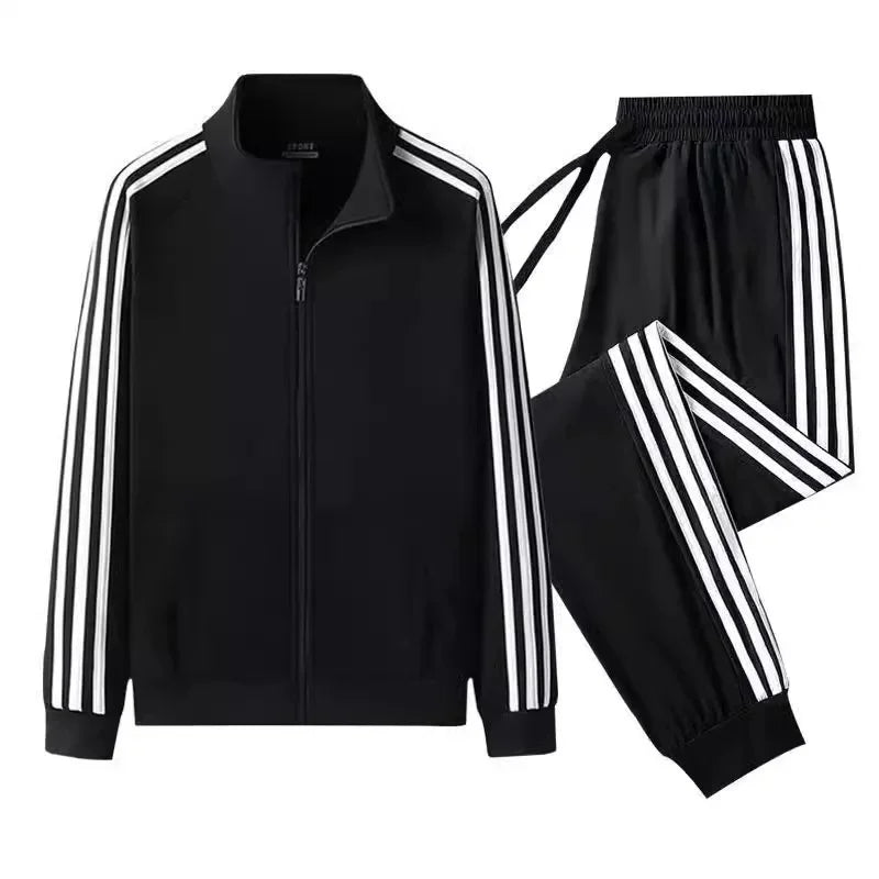 Conjunto de ropa deportiva informal para hombre, primavera y otoño, cárdigan abierto de tres rayas finas, sudadera con capucha y pantalones, conjunto ligero para hombre