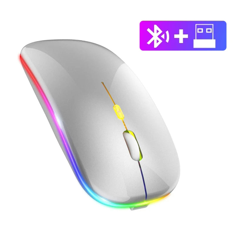 Ratón inalámbrico Bluetooth para tableta, recargable, con retroiluminación RGB de 1600 DPI, para PC, portátil, 2,4 GHz, USB
