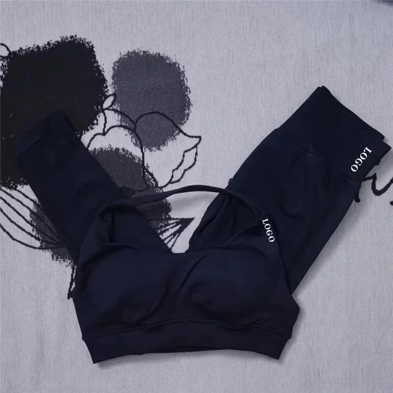 Conjunto de 2 piezas de yoga para mujer, leggings de cintura alta sin costuras, sujetador deportivo, ropa de entrenamiento, ropa deportiva para correr