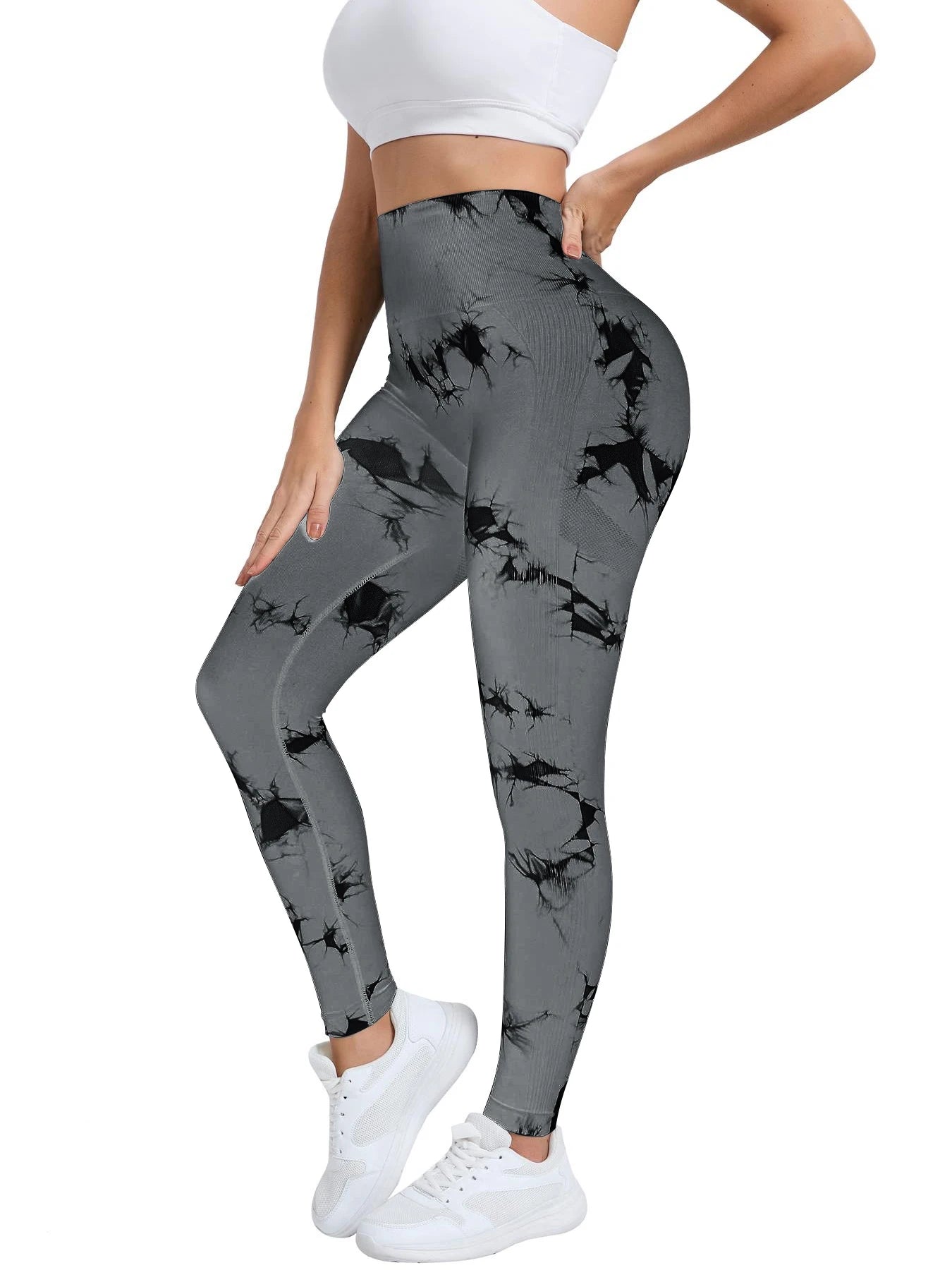 All Seasons Women's Tie Dye Print High Waist Sports Leggings, Breathable Wide Waistband Seamless Skinny Pants for Gym Workout
