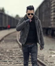 Abrigo de lana nuevo cortavientos para hombre, cuello de piel, botonadura sencilla, cálido, chaqueta de lana, corte entallado, abrigo de invierno 2021 para hombre