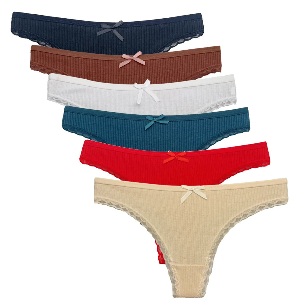 Conjunto de 5 bragas de algodón para mujer, tanga, ropa interior sexy, lencería femenina, bragas íntimas de color liso.