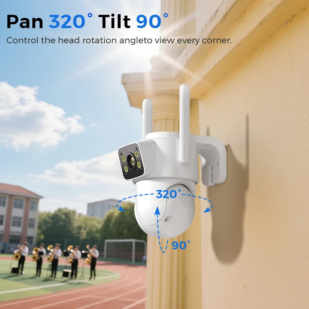 Cámara WiFi de 8 MP, PTZ, doble pantalla, seguimiento automático, visión nocturna, CCTV, cámara de seguridad para exteriores, IP de 4 MP, icsee