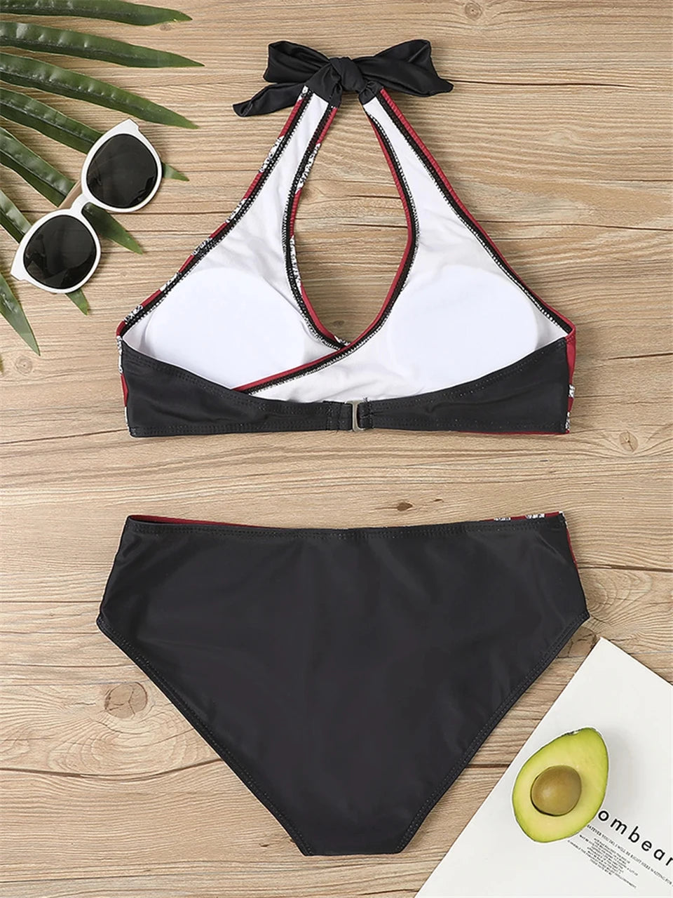 Conjunto de bikini con cuello en V 2024 para mujer, traje de baño de verano con estampado de rayas y patchwork, ropa de playa, traje de baño para mujer, talla 2XL