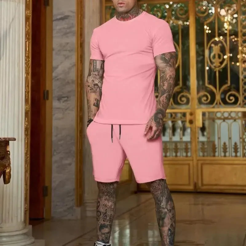 Conjunto de camiseta y pantalones cortos de manga corta, ropa deportiva transpirable para hombre, novedad de verano 2025, ropa popular de secado rápido