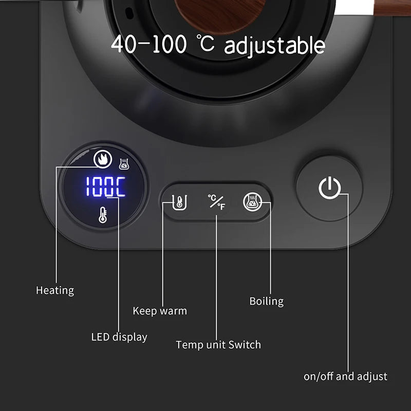 Hervidor eléctrico de cuello de cisne de 110 V/220 V con control de temperatura inteligente, 1200 W, calentamiento rápido, revestimiento de acero inoxidable 304, 900 ml