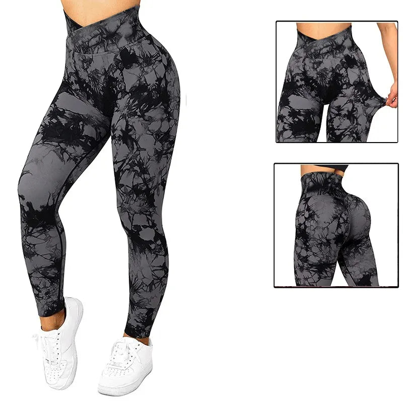 Mallas deportivas con efecto tie-dye para mujer, leggings push up para entrenamiento, leggings deportivos para mujer, pantalones de gimnasio sin costuras con efecto push-up