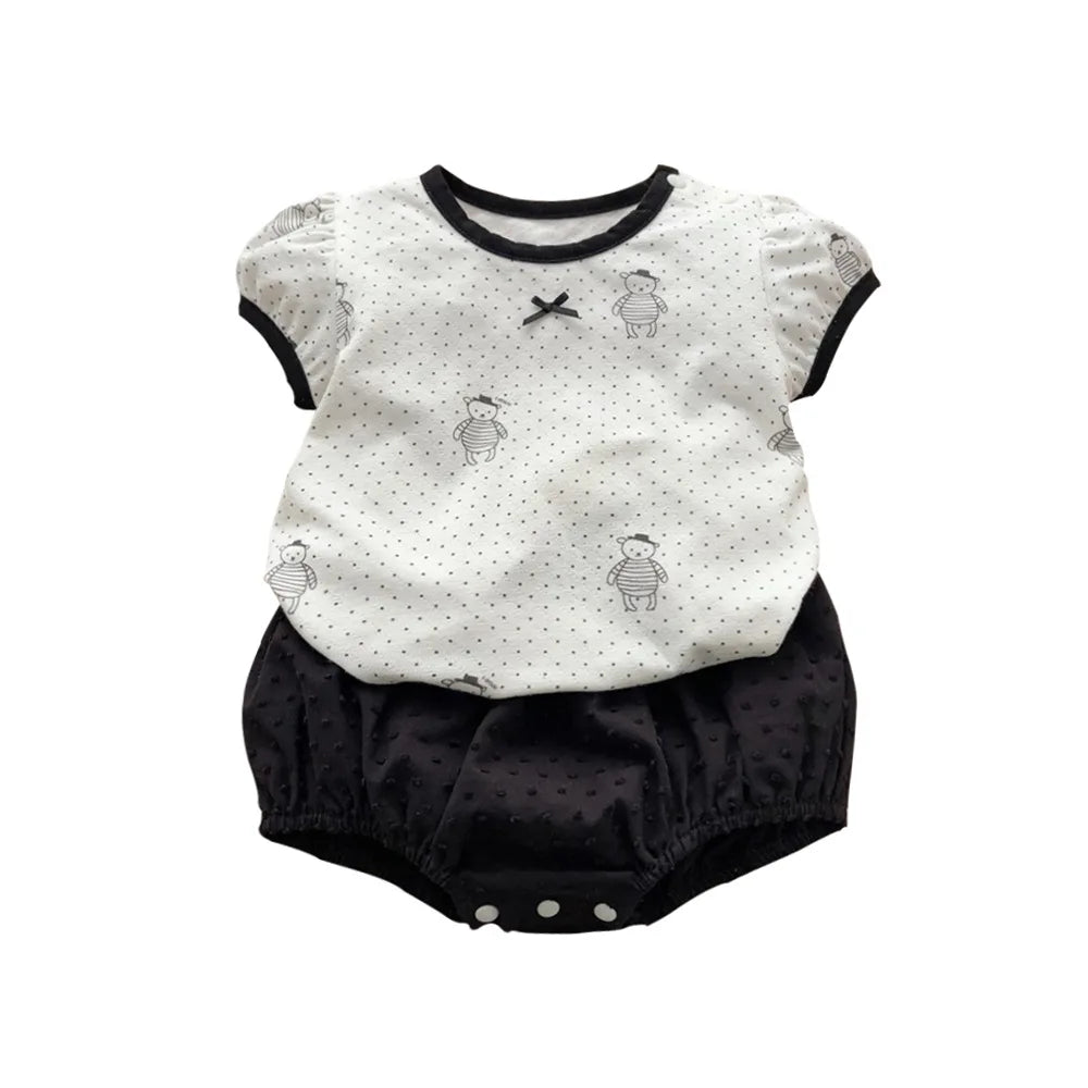 Ropa de bebé 2025, verano, para niñas de 1 a 3 años, conjunto informal de manga corta con dibujos animados para exteriores, conjunto fino de dos piezas