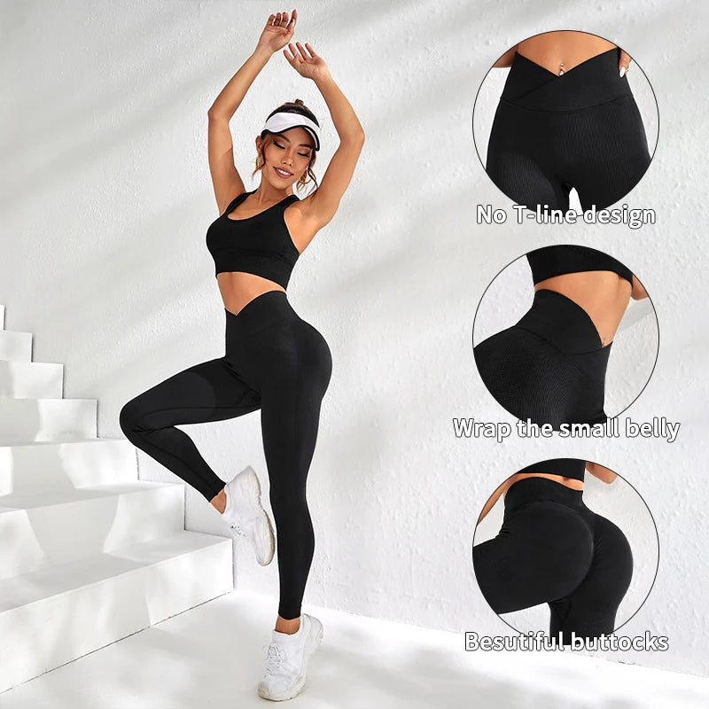 Leggings deportivas para mujer, cintura en V, elásticas, efecto push-up en glúteos, pantalones de fitness con realce de cadera y cintura alta, mallas de yoga sin costuras, ajustadas.