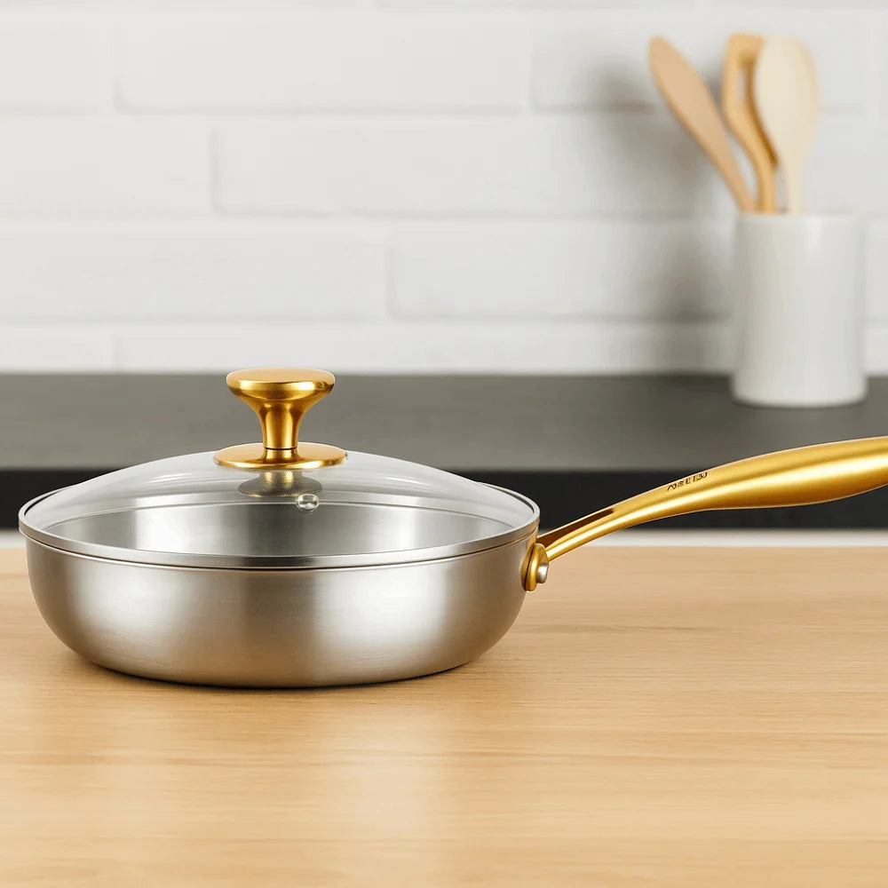 Sartén universal de acero inoxidable 316 sin revestimiento para el hogar, con tapa, wok antiadherente, para cocina de inducción