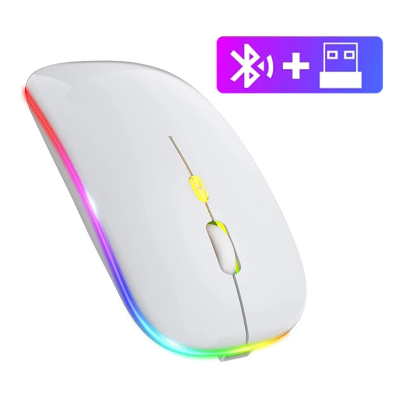 Ratón inalámbrico Bluetooth para tableta, recargable, con retroiluminación RGB de 1600 DPI, para PC, portátil, 2,4 GHz, USB
