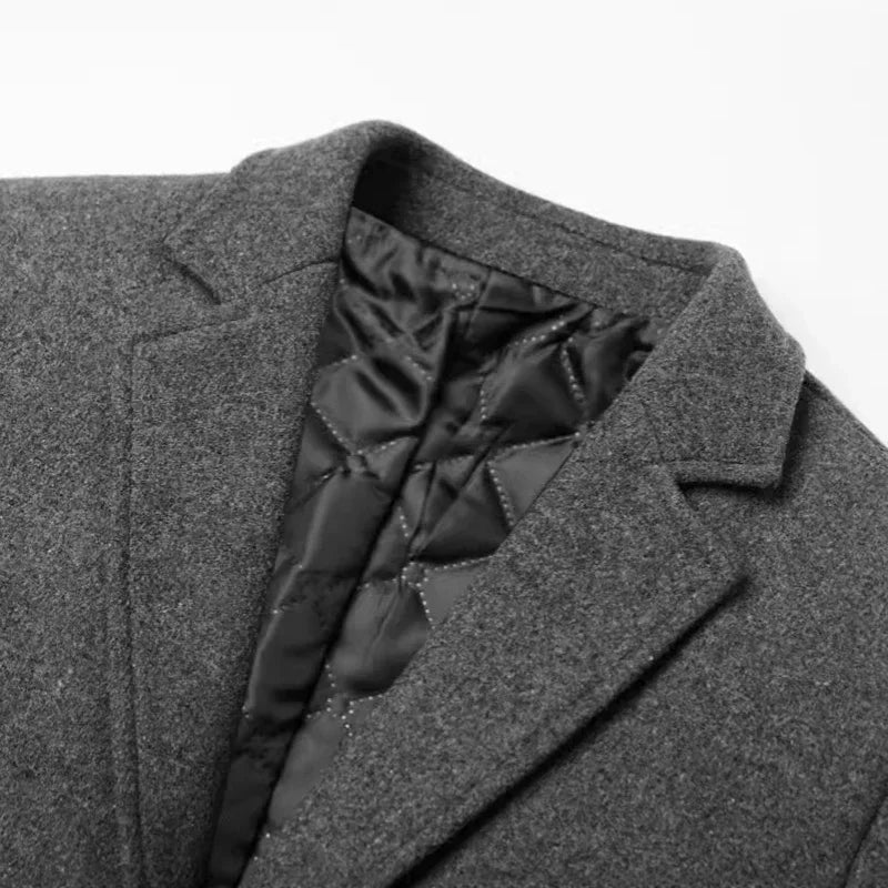 Nueva chaqueta cortavientos larga de lana de alta calidad para hombre, color negro y gris, clásica, gruesa y cálida, ideal para otoño e invierno (2025).