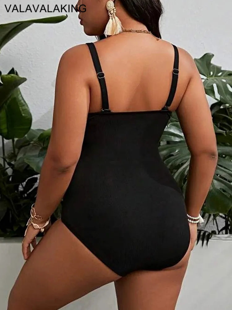 2025 Sexy Black Strapped Plus Size Swimwear Women Push Up Large Big One Piece Swimsuit Curvy Brazilian Beach Chubby Bathing Suit