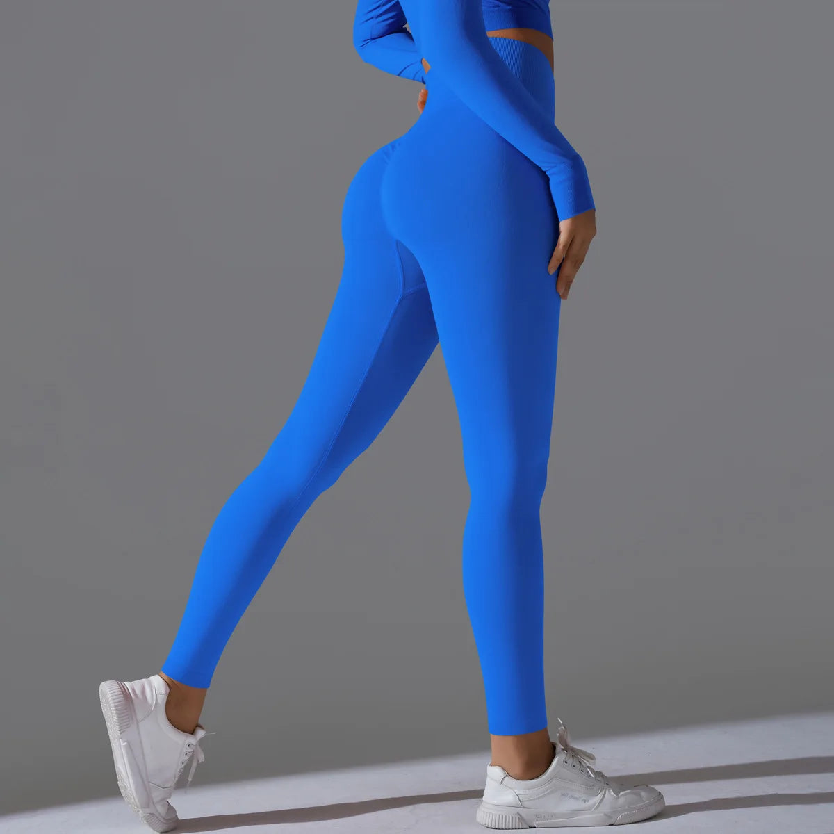 Leggings deportivos de yoga para mujer, sin costuras, cintura alta, elásticos, color sólido, para gimnasio, correr, secado rápido, realce y efecto moldeador.
