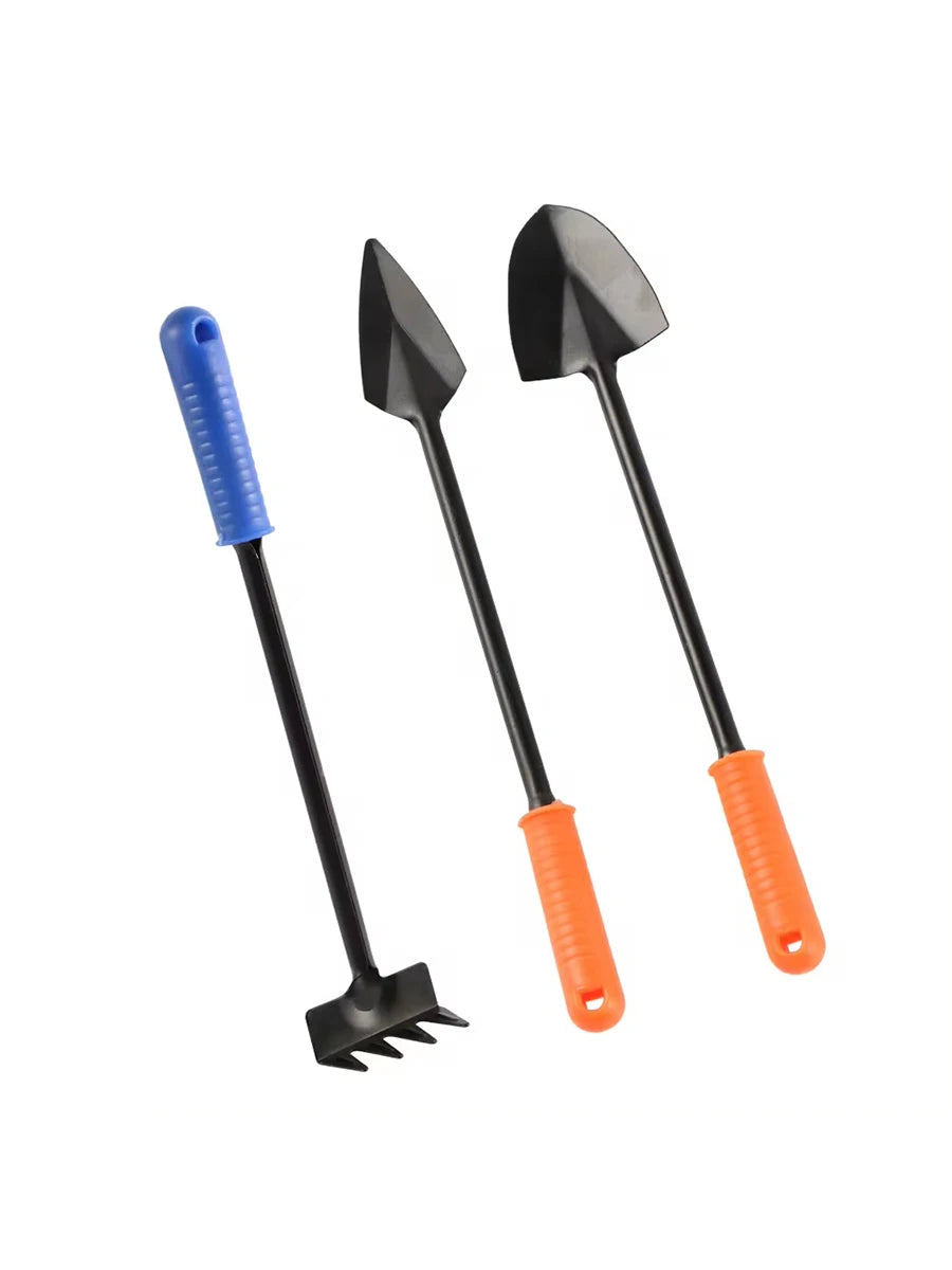 Juego de 3 herramientas de jardinería: pala, rastrillo pequeño y paleta de mano, miniherramientas de jardín coloridas para plantas de interior.
