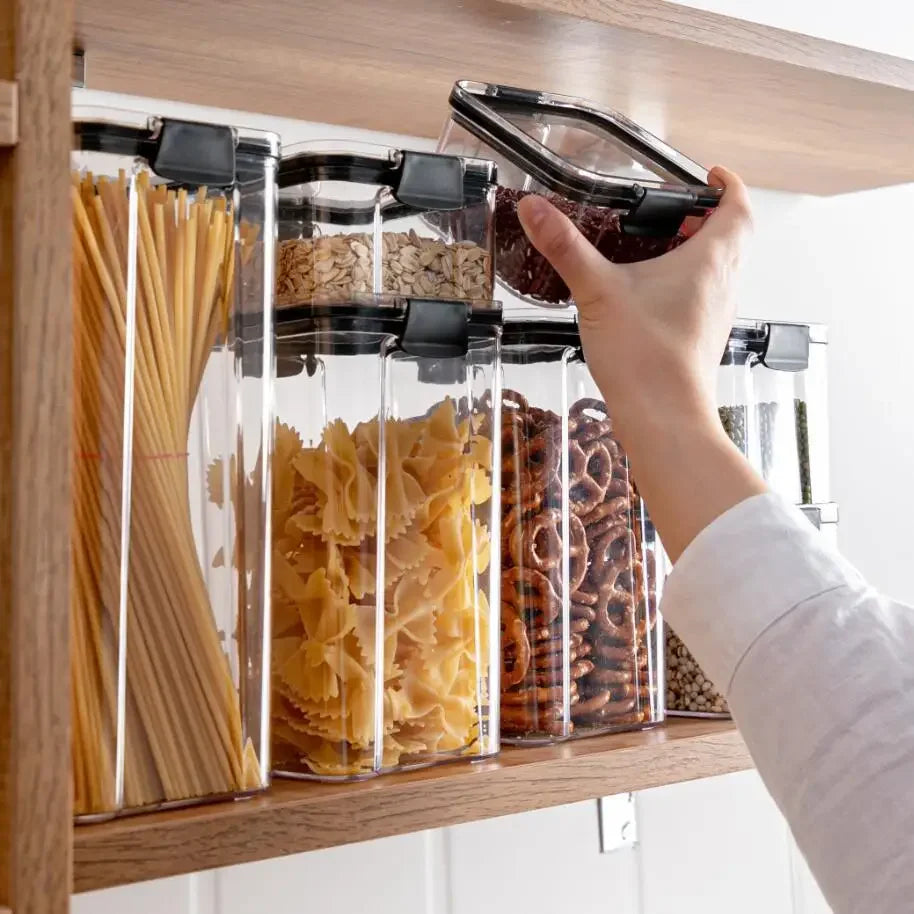 Juego de contenedores de alimentos para mascotas, caja de almacenamiento de 460-1800 ml, transparente, apilable, para cocina, seco, para espaguetis y fideos, recipientes sellados.