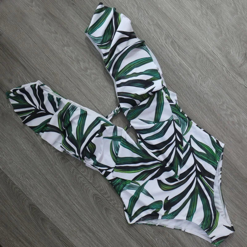 Traje de baño de una pieza 2025, bañador sexy de realce para mujer, monokini con volantes y hombros ajustables, traje de baño, ropa de baño