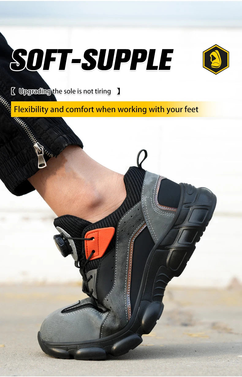 Zapatos de seguridad con botón giratorio para hombre, calzado de trabajo antigolpes y antiperforación, calzado deportivo de moda, botas protectoras de seguridad.