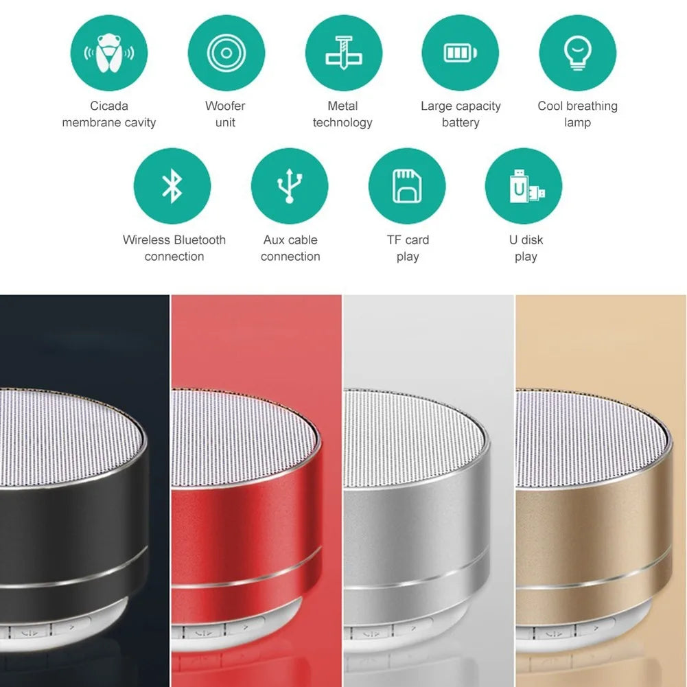 Altavoces inalámbricos Bluetooth A10 para exteriores, subwoofer, minialtavoz portátil de aleación de aluminio para música, tarjeta TF/SD, radio, caja de sonido