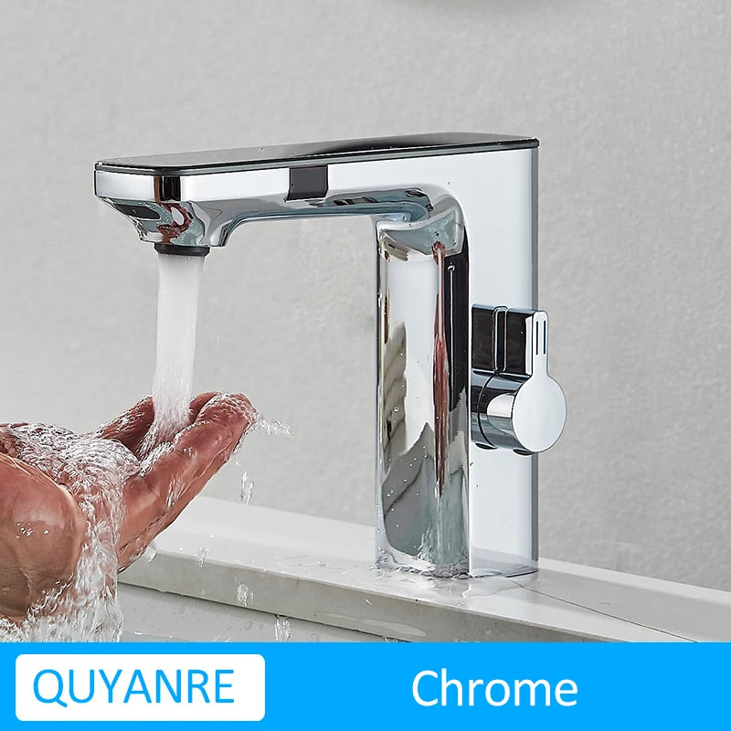 Grifo de lavabo inteligente con sensor, color gris plomo, pantalla digital, mezclador de agua fría y caliente, grifo sin contacto para lavabo de baño