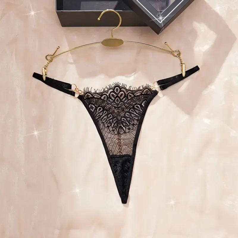 Tangas y bragas transparentes de encaje, tipo G-string, para mujer, con abertura en la cadera, estilo perla, huecas, de encaje sólido, lencería erótica femenina.