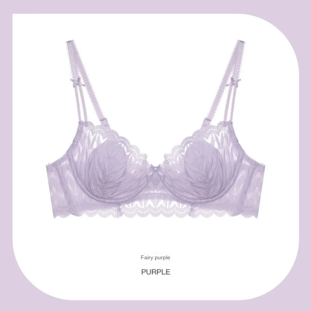 Sujetador de encaje con escote en V profundo y tirantes de lazo, con aro de acero suave, a prueba de golpes, para mujer, con pechos fruncidos, ropa interior push up antiflacidez.