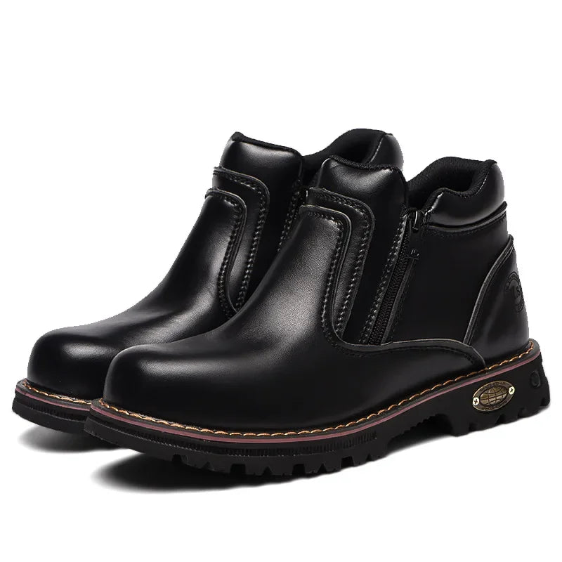 Zapatos de trabajo para hombre 2025, zapatos de seguridad impermeables, botas de cuero anti chispas, zapatos de soldador anti perforaciones y antideslizantes.