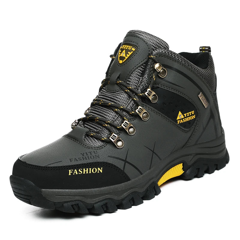Botas de nieve de invierno para hombre, impermeables, de cuero, muy cálidas, para exteriores, senderismo, trabajo, talla 39-47