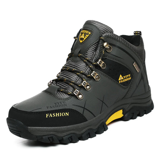 Botas de nieve de invierno para hombre, impermeables, de cuero, muy cálidas, para exteriores, senderismo, trabajo, talla 39-47