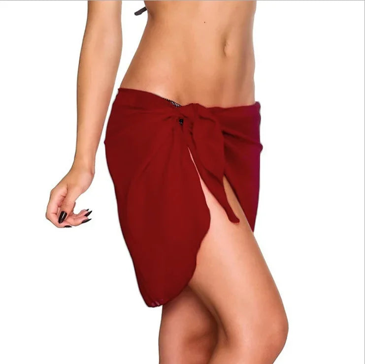 Traje de baño pareo corto de verano de gran tamaño de 50 x 180 cm, liso, para playa, bikini, falda de gasa transparente, bufanda, para playa