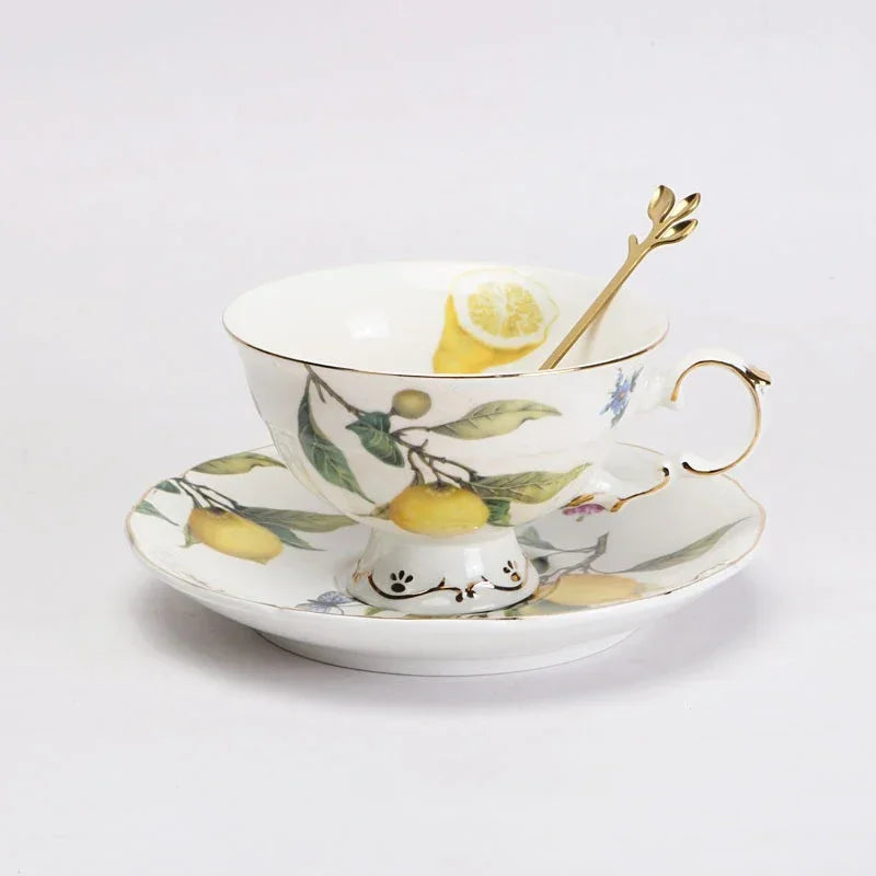 Plato de cerámica de estilo europeo para cena, elegante plato de carne con diseño de limón, juego de taza de café, plato de postre de cocina occidental