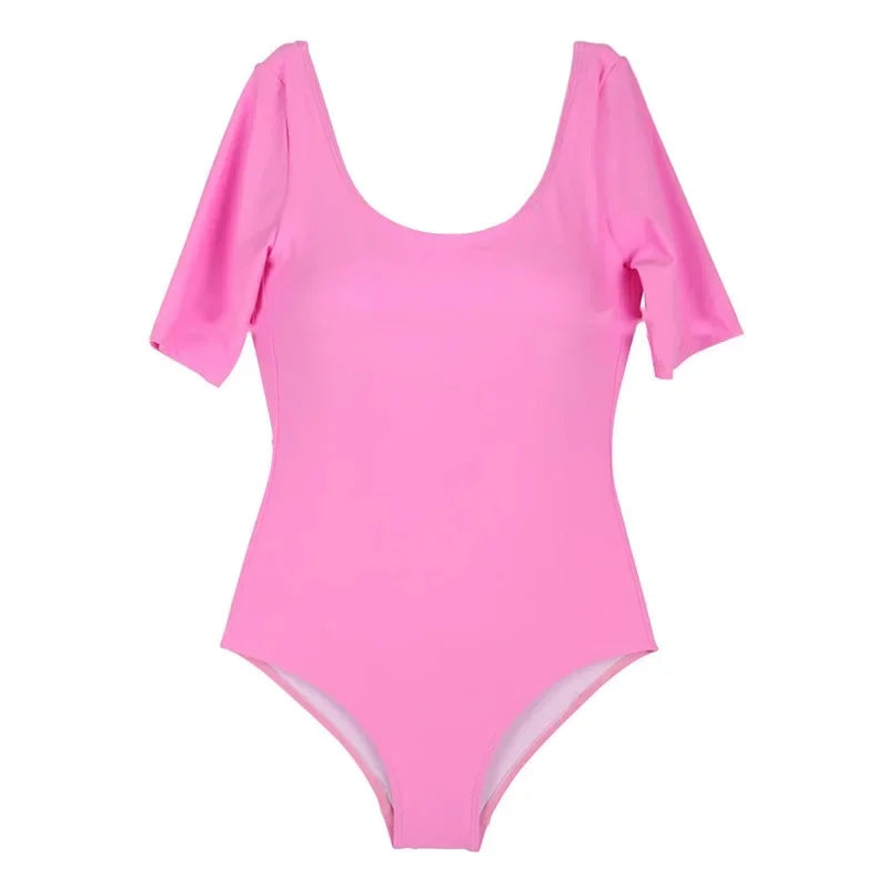 Traje de baño de una pieza para mujer, de manga corta, sexy, adelgazante, para vacaciones en la playa, informal, con pecho grande, modelo femenino, traje de baño blanco coreano