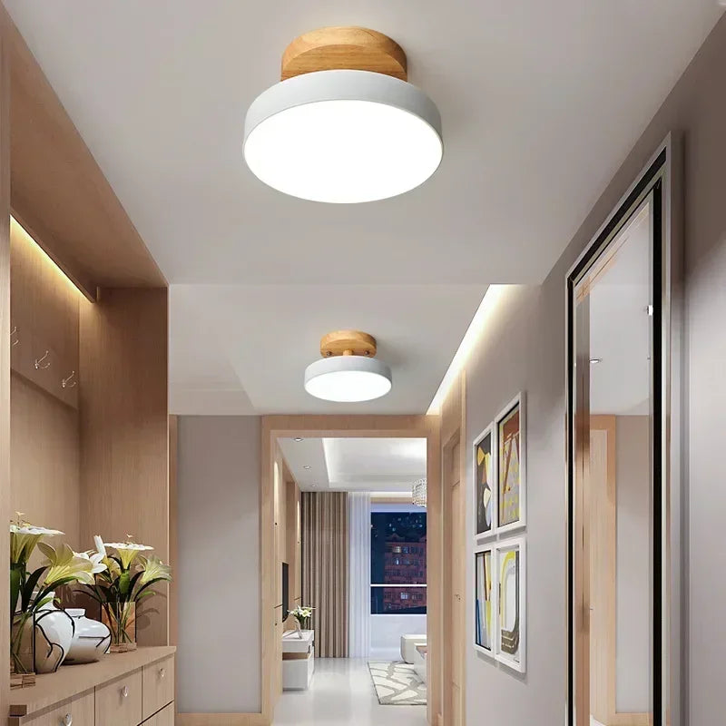 Lámparas de techo nórdicas para entrada, pasillo, balcón, madera, redondas, para guardarropa, comedor, estudio, dormitorio, baño, iluminación industrial.