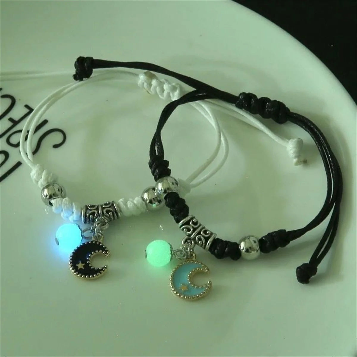 Pulsera de pareja con cuentas luminosas de moda para mujeres y hombres, con dije de gato, flor, corazón, llave, cerradura, cruz, pulsera a juego para amigos, joyería
