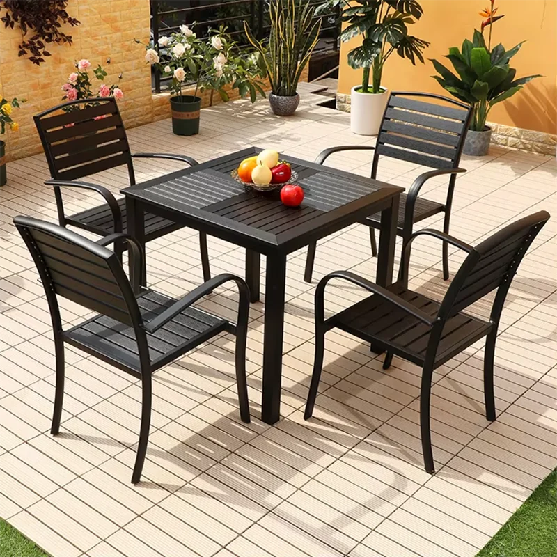 Mesa redonda/cuadrada para exterior, mesa de jardín, mesa de comedor moderna de madera y plástico, mesa larga para exteriores, ocio, patio, villa