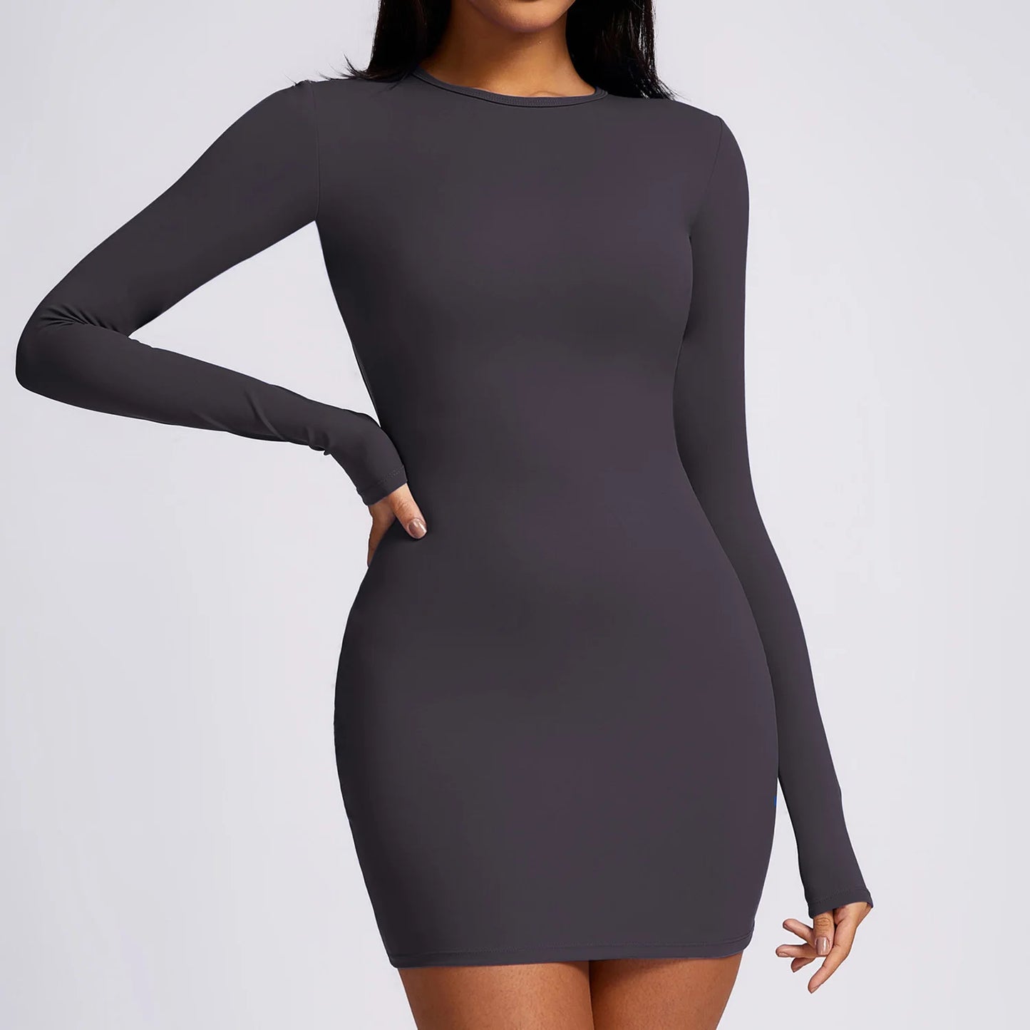 Nuevo conjunto de yoga y fitness para mujer, mono deportivo para entrenamiento, mono de manga larga, vestido sexy con cuello halter, falda ajustada