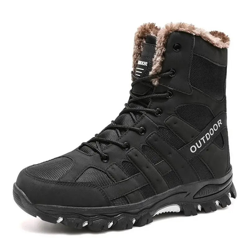 Brand Winter Men's Boots Thick Plush Warm Snow Boots Lace-UP Men Ankle Boots Outdoor Waterproof Men's Motorcycle Boots Size 47
