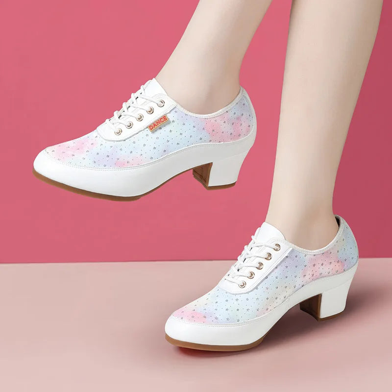 Zapatos de plataforma de piel suave con cordones transpirables de 3,5 cm y 5,5 cm para mujer, primavera 2025, tacones de bloque medianos para bailar, mamás y caminar.