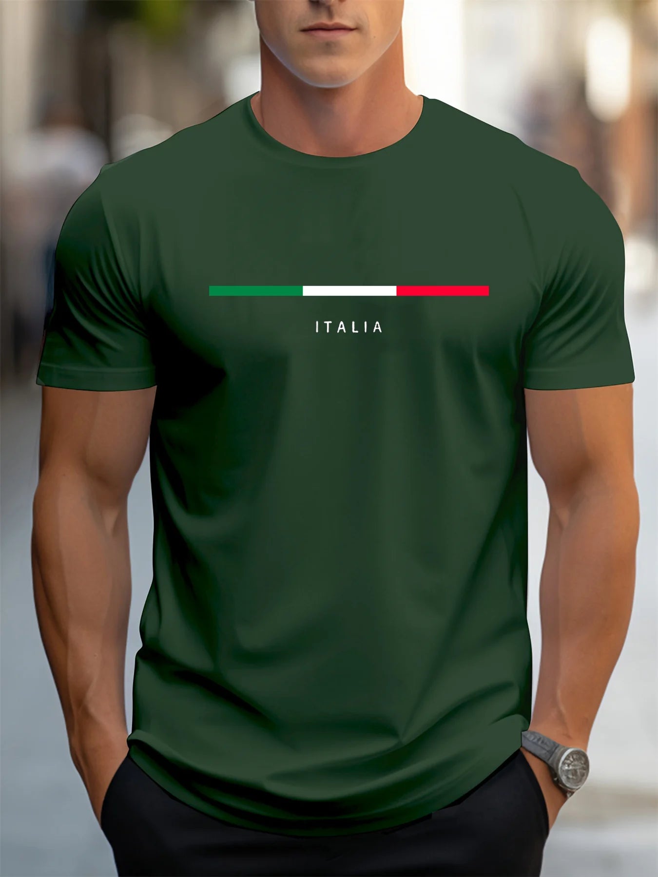 Camiseta deportiva de verano para hombre, 100% algodón, estilo informal, holgada, de talla grande, con estampado italiano, de manga corta y cuello redondo