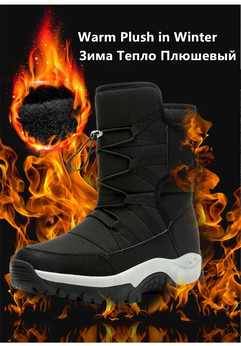 Nuevas botas de nieve cálidas de felpa para hombre, botas altas de invierno para hombre, botas de moto impermeables de invierno, botas de senderismo antideslizantes para exteriores para hombre.