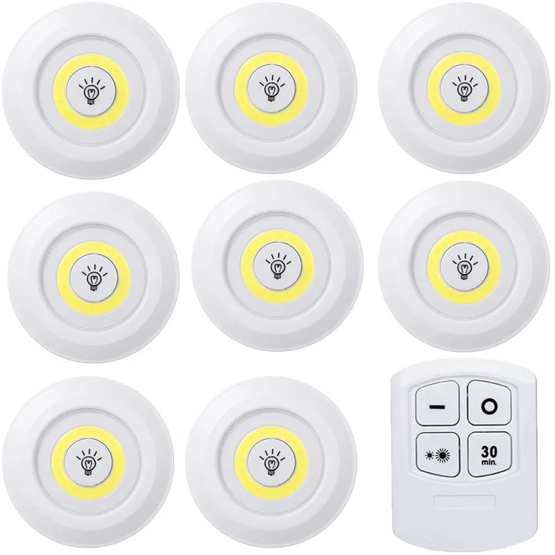 Luz LED regulable para debajo del gabinete con control remoto, funciona con pilas, luces LED para armarios, iluminación de baño, luz nocturna